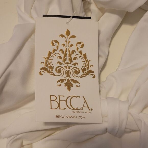 $138 NEW M BECCA CUTOUT HR OPEN BACK SEXY WHITE ONE PIECE SWIMSUIT MEDIUM NWT - Picture 2 of 8